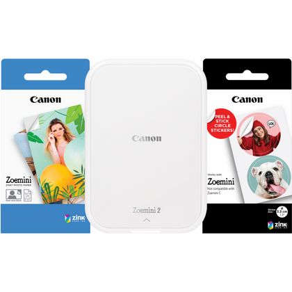 Imprimante photo couleur portable Canon Zoemini 2, blanc + papier photo  autocollant ZINK™ 5 × 7,6 cm (20 feuilles) + papier autocollant circulaire  ZINK™ 3,3 cm (10 feuilles) dans Imprimantes Wi-Fi — Boutique Canon Suisse