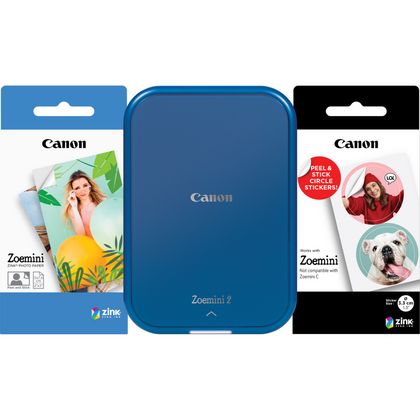 Imprimante photo couleur portable Canon Zoemini 2, bleu marine + papier  photo ZINK™ 5 × 7,6 cm (20 feuilles) + papier autocollant circulaire ZINK™  3,3 cm (10 feuilles) dans Imprimantes Wi-Fi — Boutique Canon Suisse