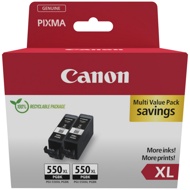 Canon PGI-550XL High Yield Black Ink Cartridge (Twin Pack)
