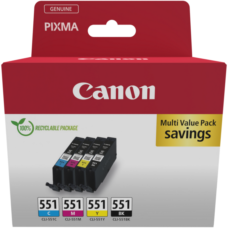 Canon CLI-551 BK/C/M/Y Ink Cartridge Multipack Product Packaging front view