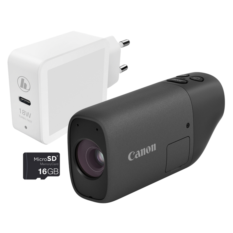 Canon PowerShot ZOOM Telephoto Monocular Compact Camera Essential Kit, Black Product Front View