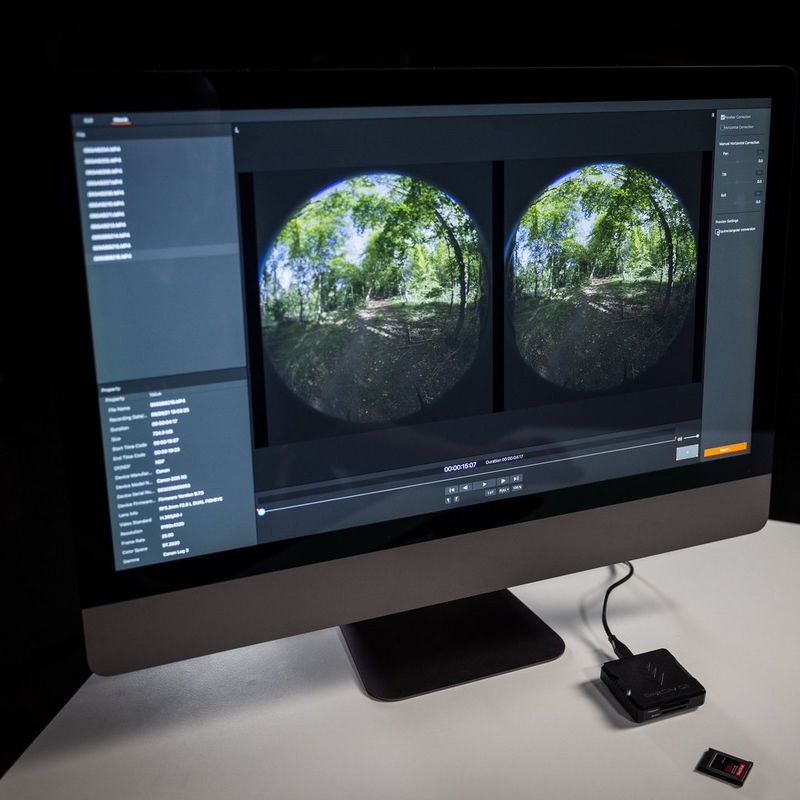 Canon RF 5.2mm F2.8L DUAL FISHEYE Lens A Monitor Showing Side-by-Side Images