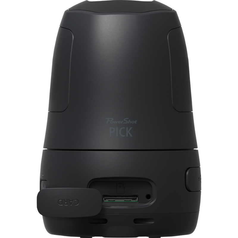 Canon PowerShot PX Compact Concept Camera Essential Kit, Black camera on a wooden table