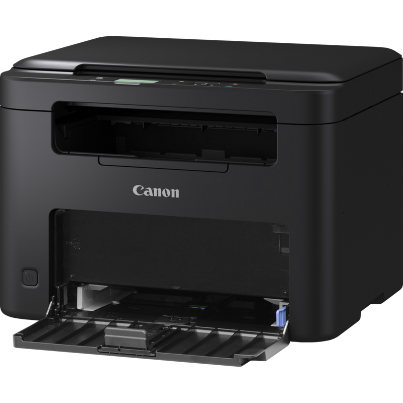 Imprimante laser monochrome 3-en-1 Canon i-SENSYS MF272dw - Vue avant inclinée avec chargeur de papier ouvert
