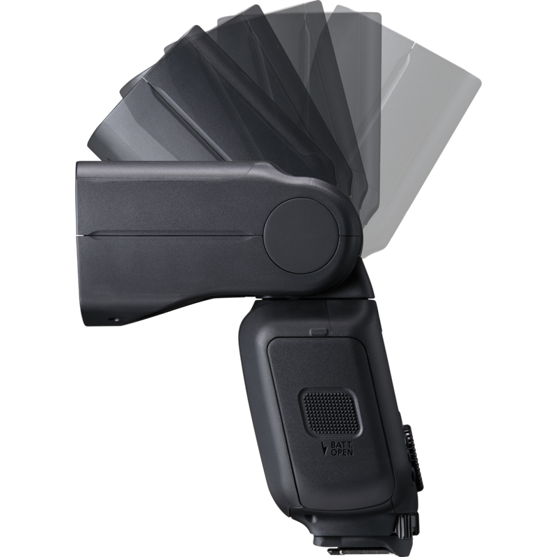 Left View with flash head rotating from top to bottom