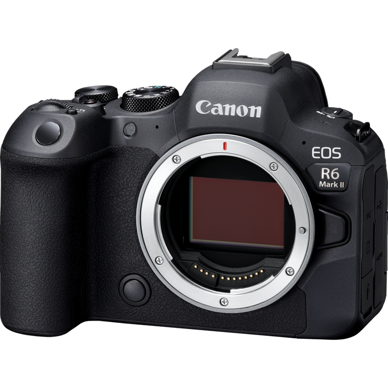 Canon EOS R6 Mark II Mirrorless Camera Product Front View tilted towards Left