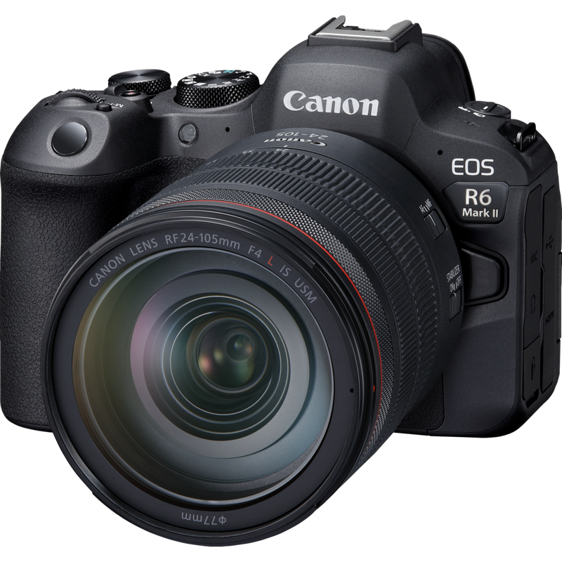 Canon EOS R6 Mark II Mirrorless Camera and RF 24-105mm F4L IS USM Lens Product Angled Front View
