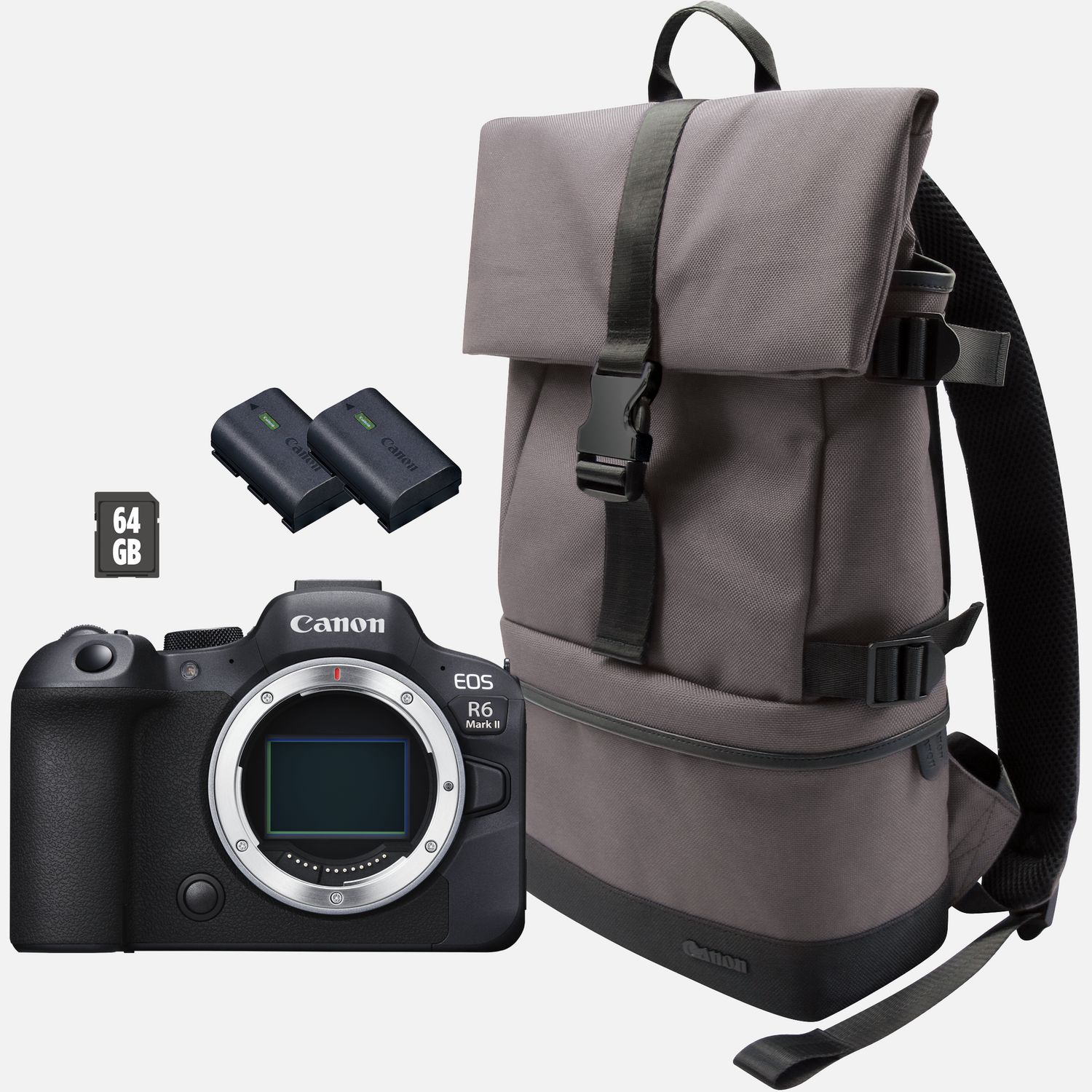 Appareil photo hybride Canon EOS R6 Mark II, noir + sac à dos + carte SD + batterie supplémentaire