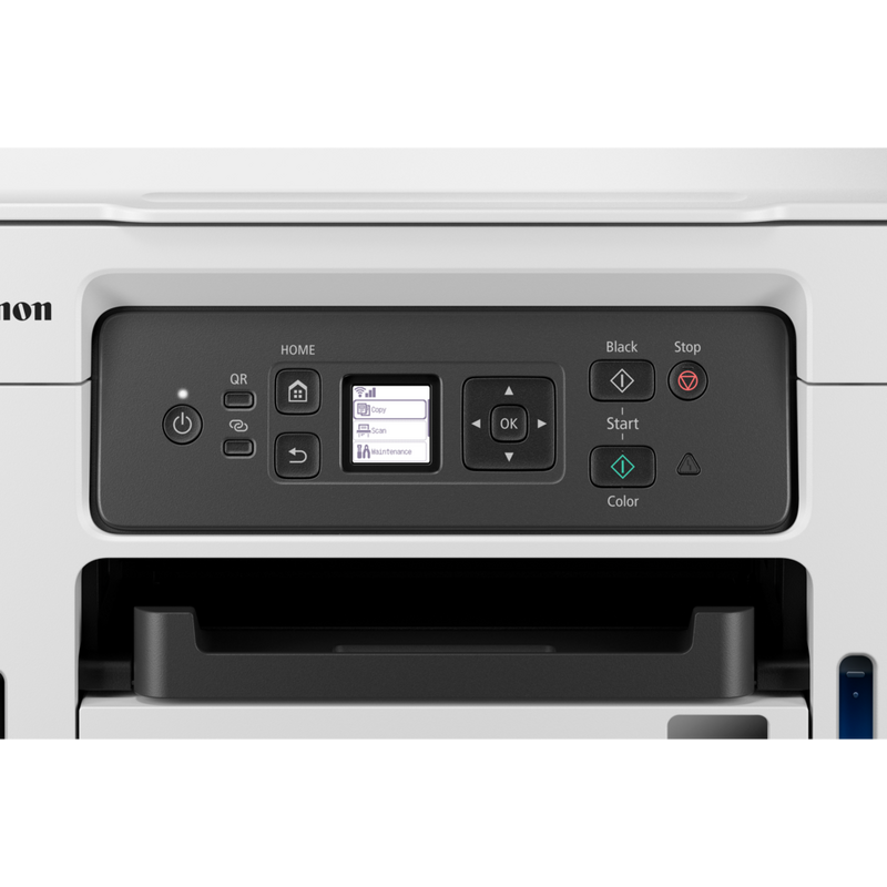 Canon MAXIFY GX3040 Wireless 3-in-1 Refillable MegaTank Inkjet Printer Product Front View with Display zoomed in