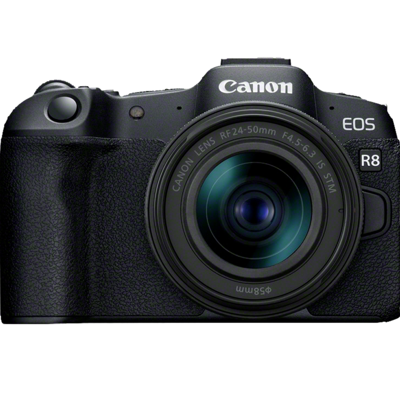 Canon EOS R8 Mirrorless Camera and RF 24-50mm F4.5-6.3 IS STM Lens Product Front View