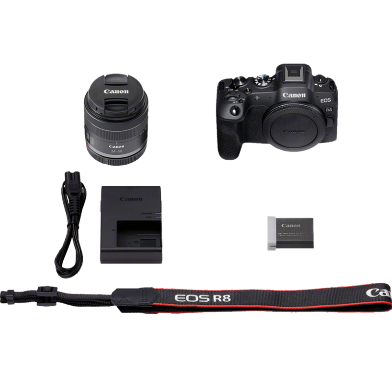 Canon EOS R8 Mirrorless Camera and RF 24-50mm F4.5-6.3 IS STM Lens Product What's In The Box