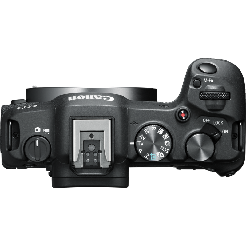 Canon EOS R8 spiegellose Kamera (Gehäuse), Schwarz + RF 85mm Macro IS STM Objektiv + RF 24-50mm IS STM Objektiv Produkte Ansicht von oben