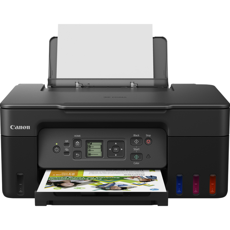 Canon PIXMA G3570 Wireless Colour 3-in-1 Refillable MegaTank Printer, Black Product Front View with Tray Open