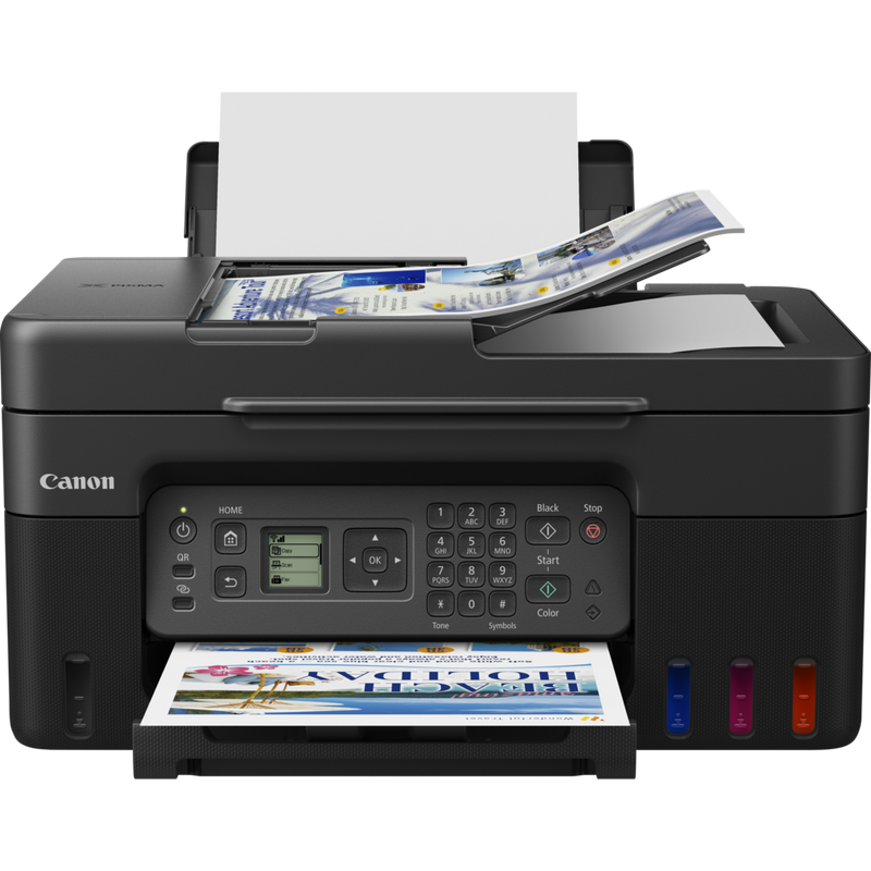 Canon PIXMA G4570: impresora multifunción inalámbrica MegaTank de inyección de tinta color con depósitos de tinta rellenables Producto Vista frontal con bandeja abierta