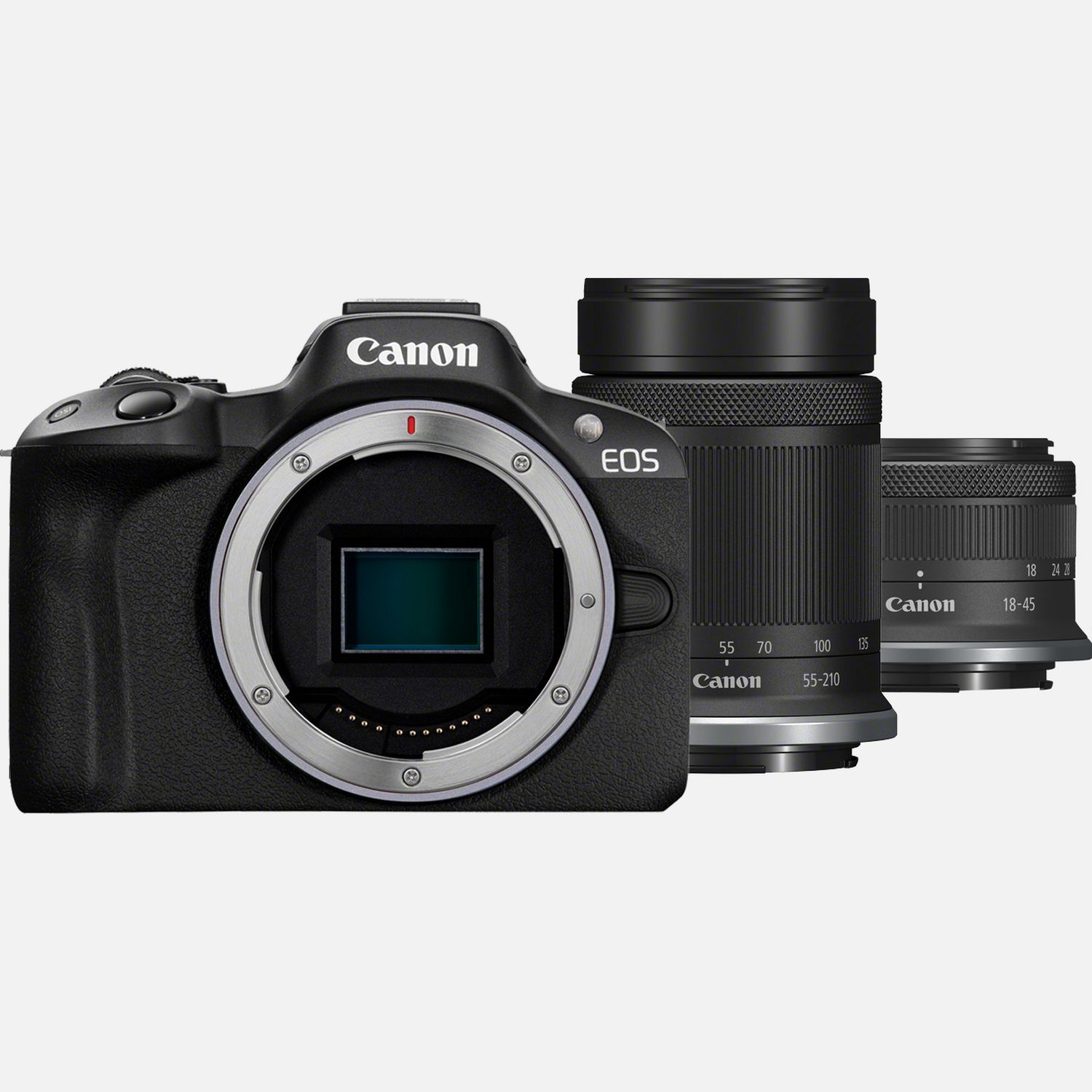 Appareil photo hybride Canon EOS R50, noir + objectif RF-S 18-45mm IS STM + objectif RF-S 55-210mm IS STM