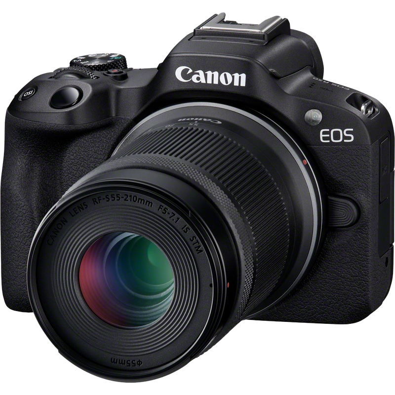 Canon EOS R50 Mirrorless Camera, Black + RF-S 18-45mm IS STM Lens + RF-S 55-210mm IS STM Lens Product Front View