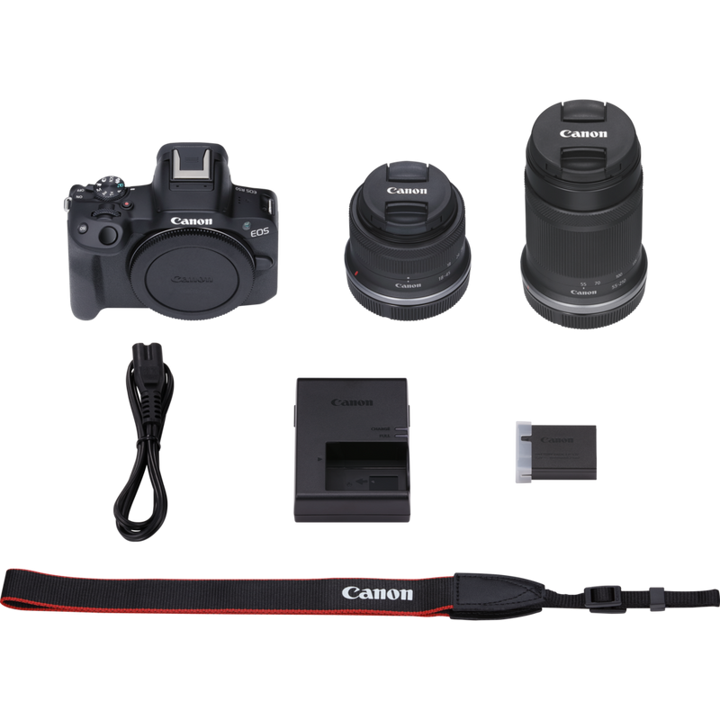 Canon EOS R50 Mirrorless Camera, Black + RF-S 18-45mm IS STM Lens + RF-S 55-210mm IS STM Lens Product What's in the Box