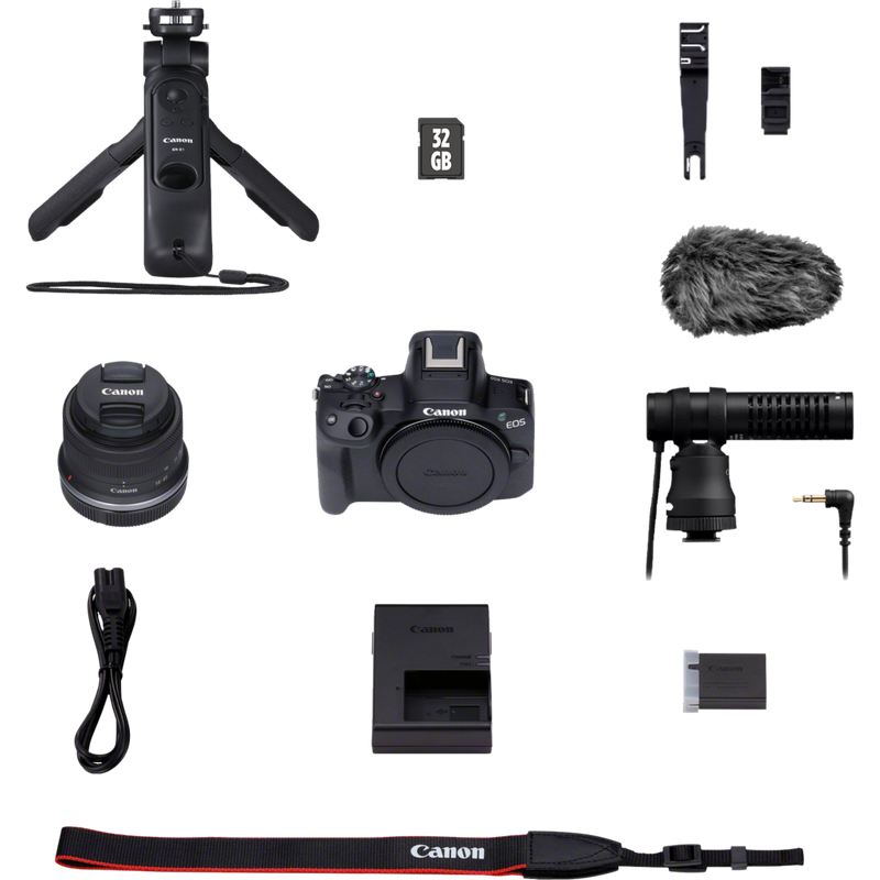 Appareil photo hybride Canon EOS R50 noir - Kit pour vlogueur Produit Contenu de la boîte