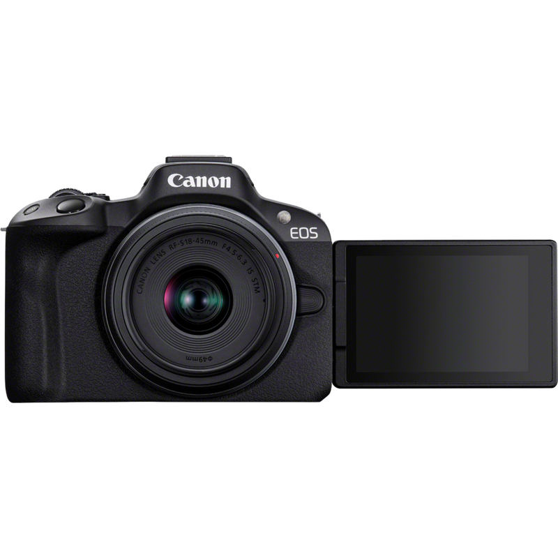 Appareil photo hybride Canon EOS R50 noir - Kit pour vlogueur Produit Vue avant avec écran