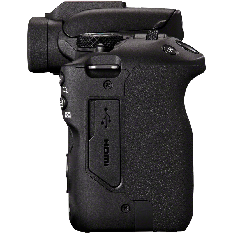 Canon EOS R50 Mirrorless Camera, Black + RF-S 18-45mm F4.5-6.3 IS STM Lens + Backpack + SD Card + Spare Battery Product Left View