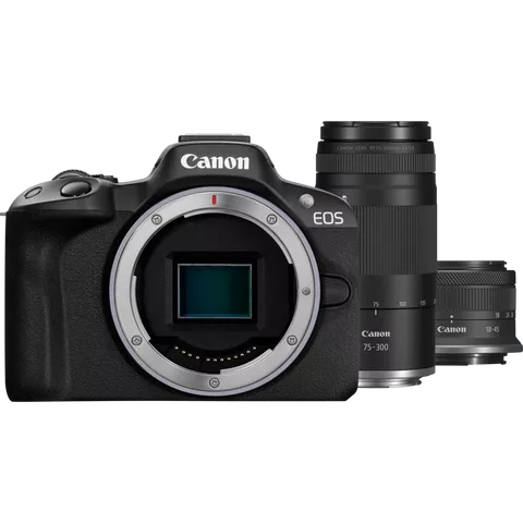 Canon EOS R50 Mirrorless Camera, Black + RF-S 18-45mm F4.5-6.3 IS STM Lens + RF 75-300mm F4-5.6 Lens