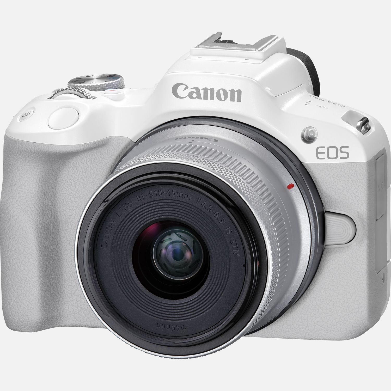 Appareil photo hybride Canon EOS R50, blanc + objectif RF-S 18-45mm F4.5-6.3 IS STM