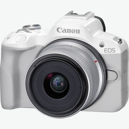 Image de Appareil photo hybride Canon EOS&nbsp;R50, blanc + objectif RF-S 18-45mm F4.5-6.3 IS&nbsp;STM