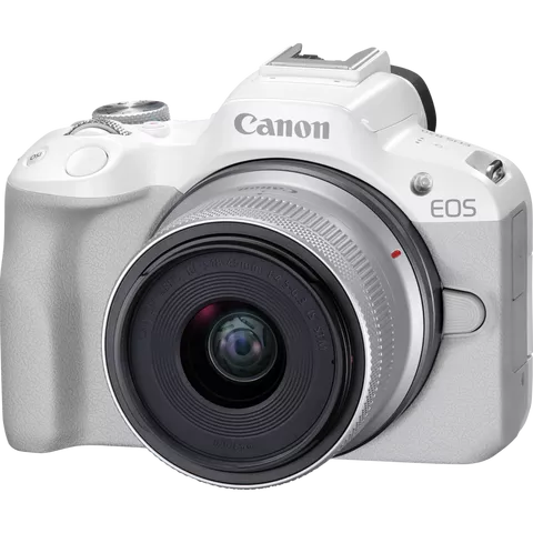 Canon EOS R50 Mirrorless Camera, White + RF-S 18-45mm F4.5-6.3 IS STM Lens
