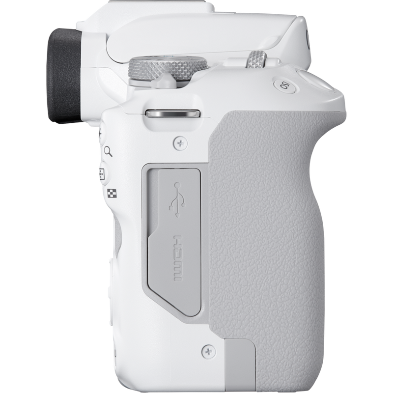 Canon EOS R50 Mirrorless Camera, White and RF-S 18-45mm F4.5-6.3 IS STM Lens Product Left View