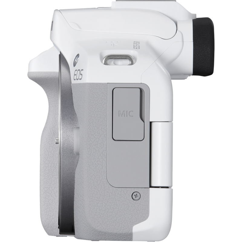 Canon EOS R50 Mirrorless Camera, White and RF-S 18-45mm F4.5-6.3 IS STM Lens Product Right View