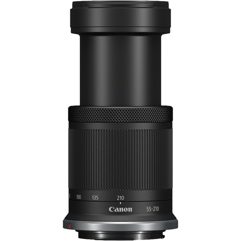 Canon RF-S 55-210mm F5-7.1 IS STM Lens Product Front View with Zoom
