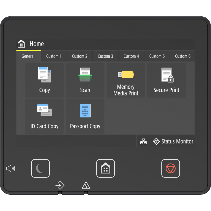 Vista frontal de la pantalla táctil de una impresora