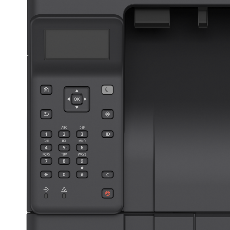 Gros plan de l'écran et du clavier de l'imprimante