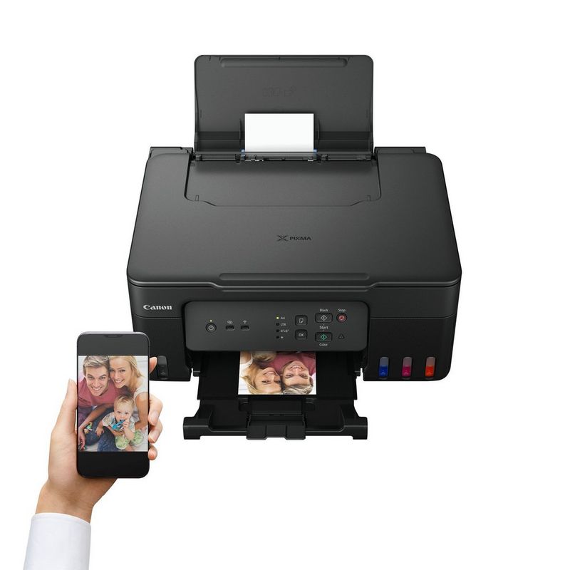 Canon PIXMA G3430 Wireless Colour 3-in-1 Refillable MegaTank Printer user printing a document using a smartphone