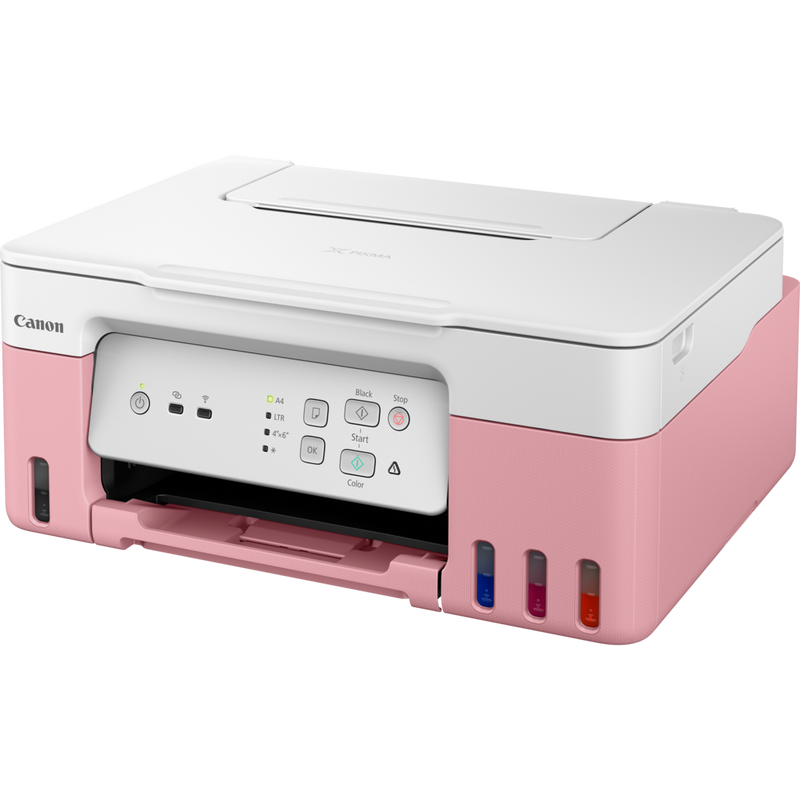 Canon PIXMA G3430 Wireless Colour 3-in-1 Refillable MegaTank Printer, Pink Product Front angled view