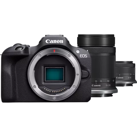 Canon EOS R100 Mirrorless Camera + RF-S 18-45mm IS STM Lens + RF-S 55-210mm IS STM Lens