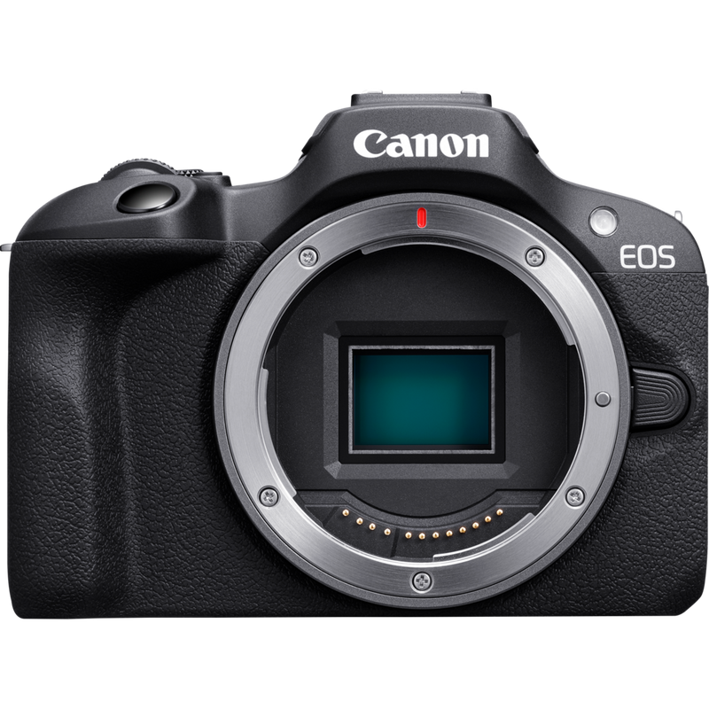 Canon EOS R100 Mirrorless Camera + RF-S 18-45mm F4.5-6.3 IS STM Lens + Backpack + SD Card Product Front View