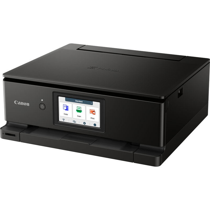 Vue avant inclinée avec papier sur le bac à papier