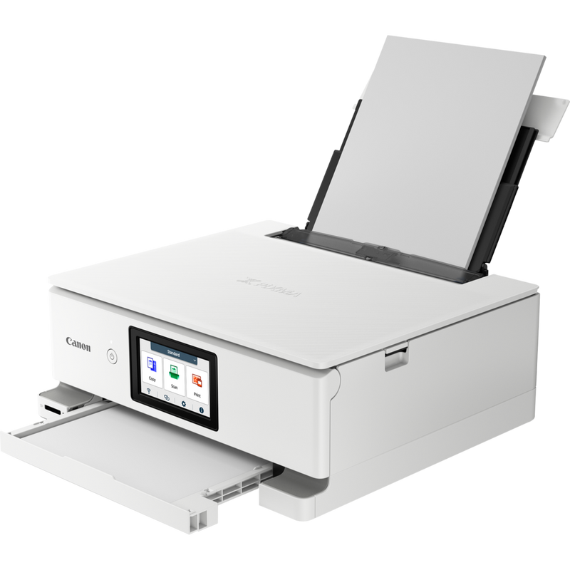 Vue avant inclinée avec papier sur le bac à papier