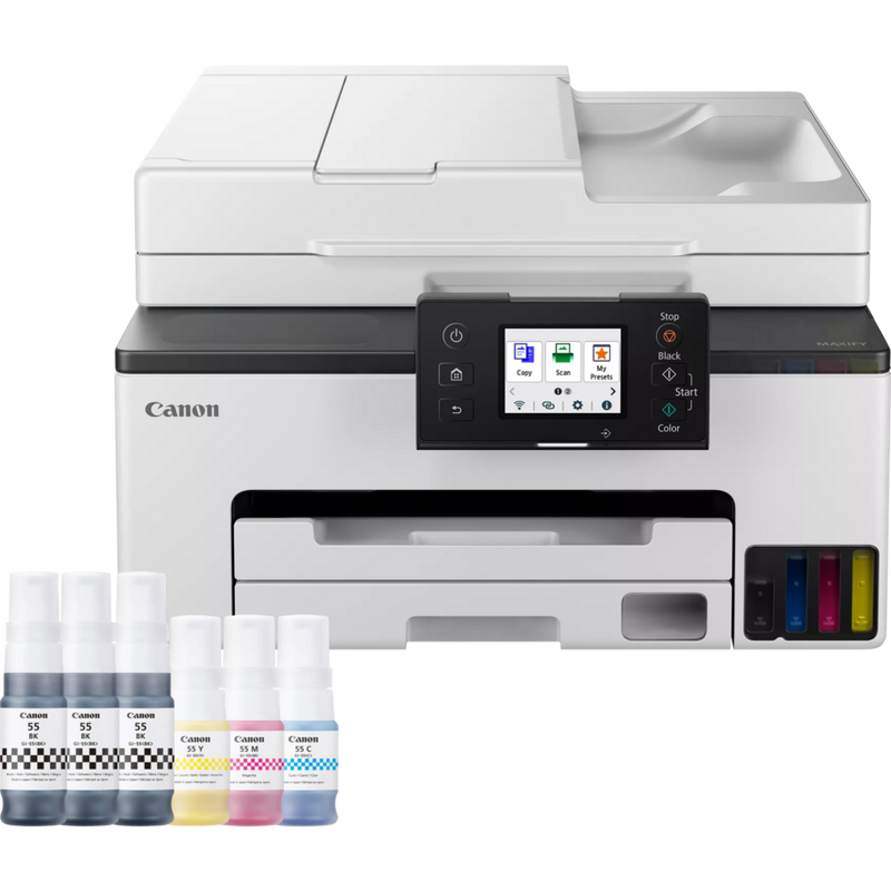 Canon MAXIFY GX2050 Wireless Colour All-in-One Refillable MegaTank Inkjet Printer + 2 Extra Black Ink Bottles