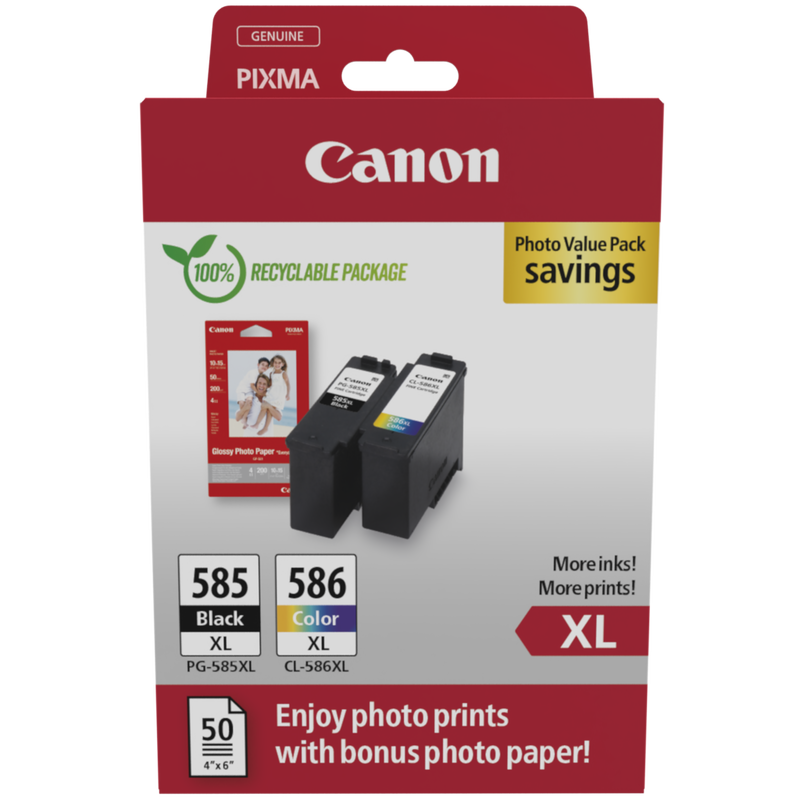 Canon PG-585XL/CL-586XL High Yield Ink Cartridge + Photo Paper Value Pack