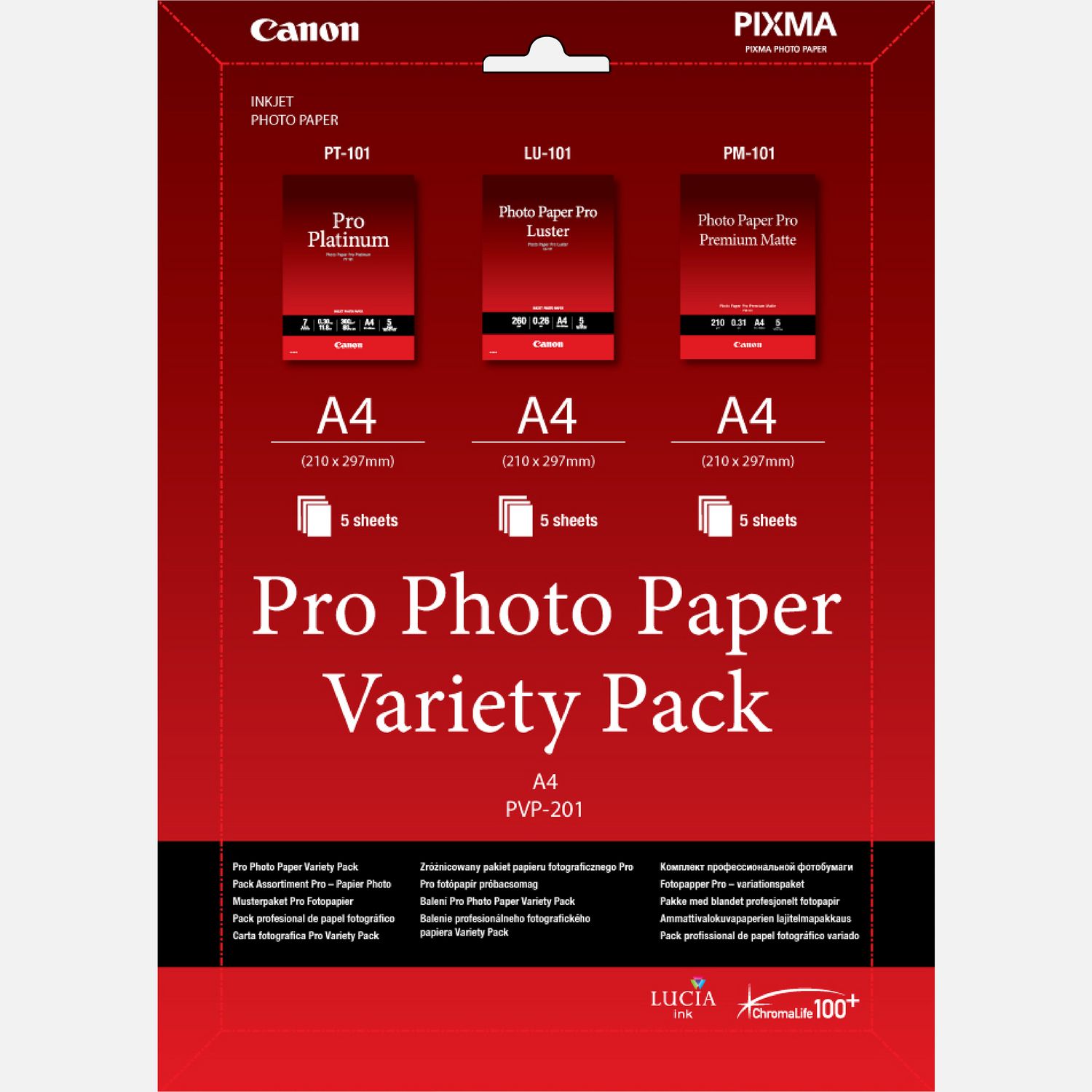 Pack variété de papier photo A4 Pro Canon PVP- 201 - 15 feuilles