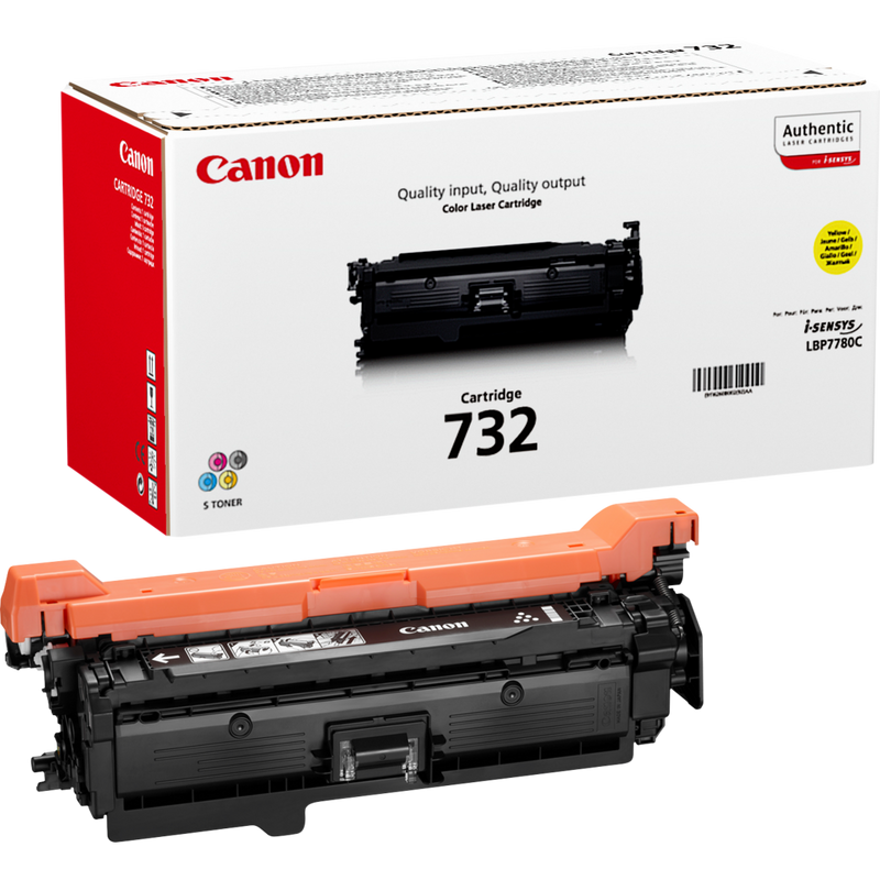 Canon 732Y Yellow Toner Cartridge Product Packaging and Cartridge