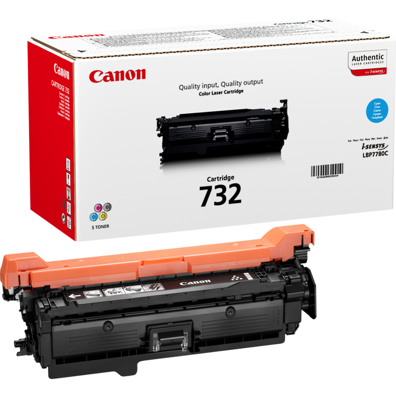 Canon 732C Cyan Toner Cartridge Product Packaging and Cartridge