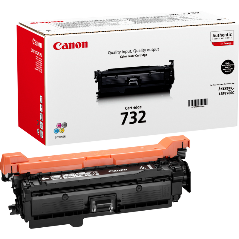 Canon 732BK Black Toner Cartridge Product Packaging and Cartridge