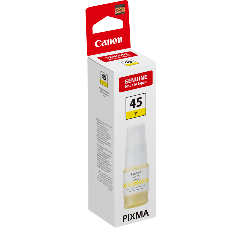 Canon GI-45Y Yellow Ink Bottle Product Package angled view