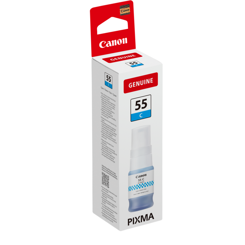 Canon GI-55C Cyan Ink Bottle Product Package angled view