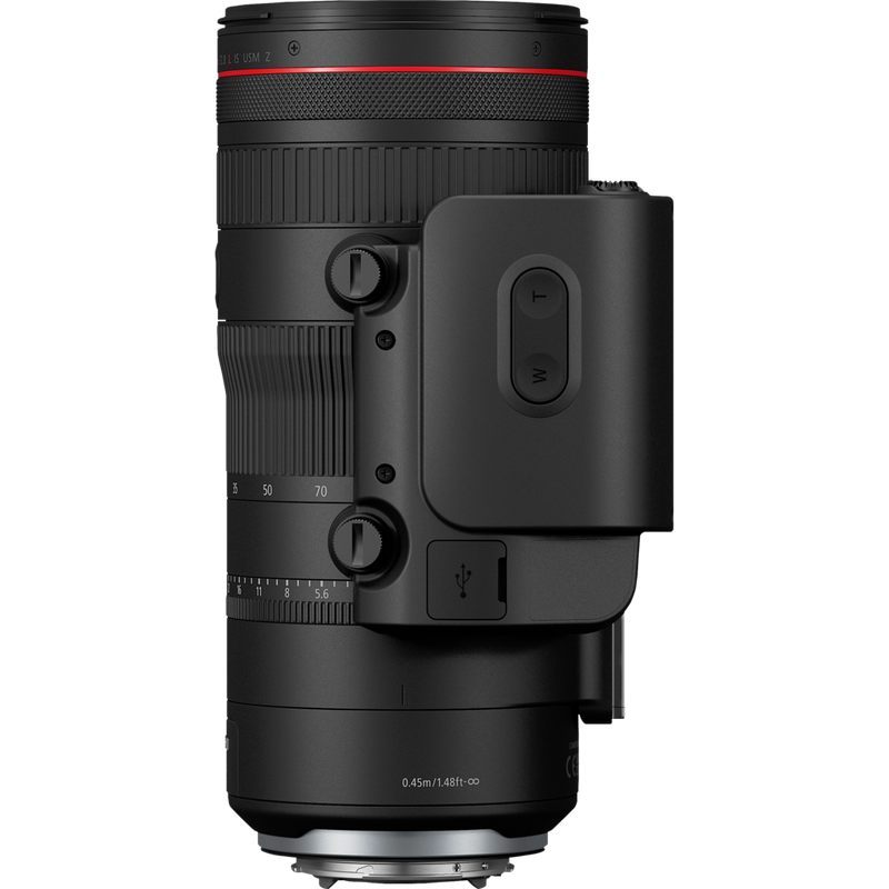 Adaptador de zoom motorizado Canon PZ-E2 Vista recta del producto acoplado a un objetivo