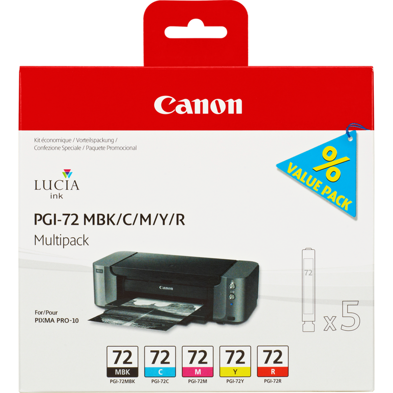Canon PGI-72 MBK/C/M/Y/R 5 Ink Cartridge Multipack Product Front View