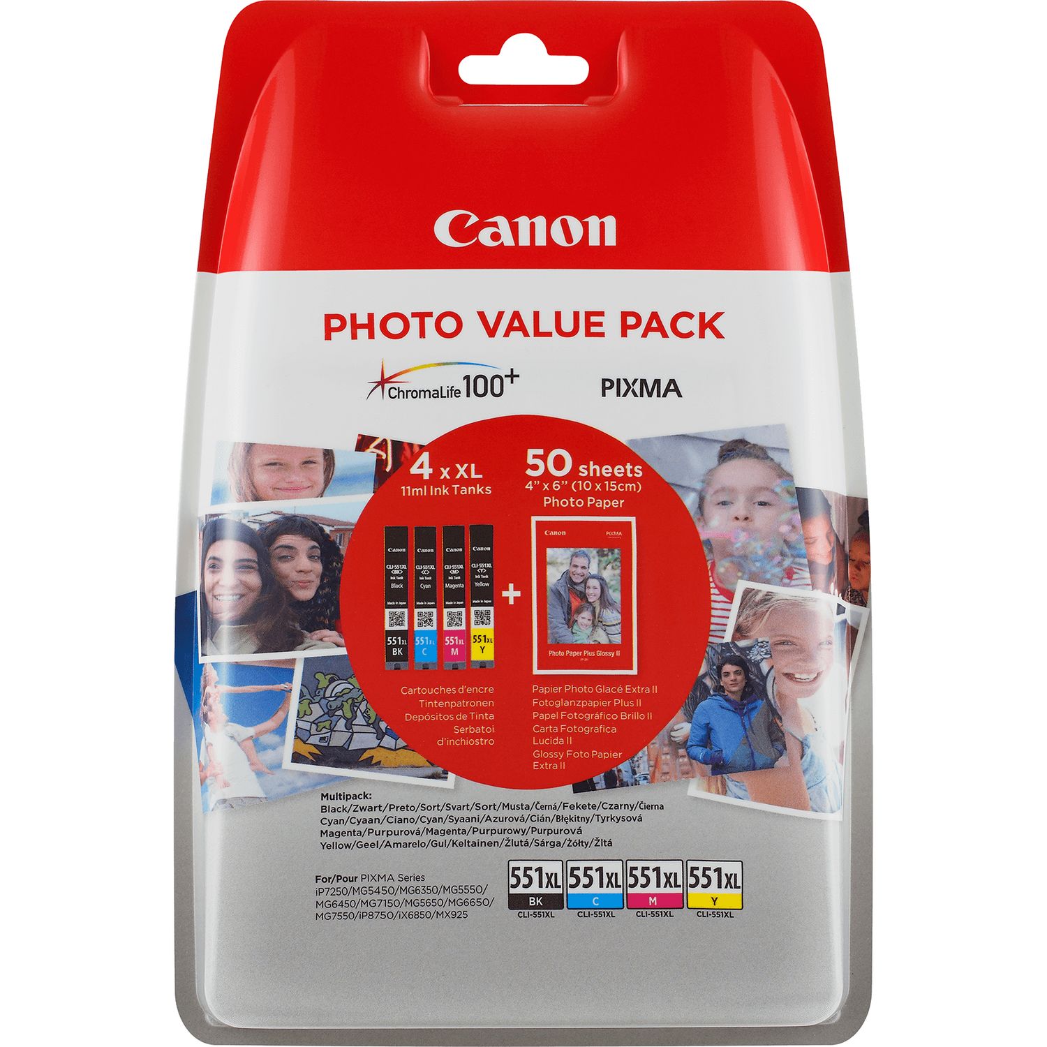 Bardzo wydajny, oszczędnościowy pakiet fotograficzny Canon CLI-551XL BK/C/M/Y